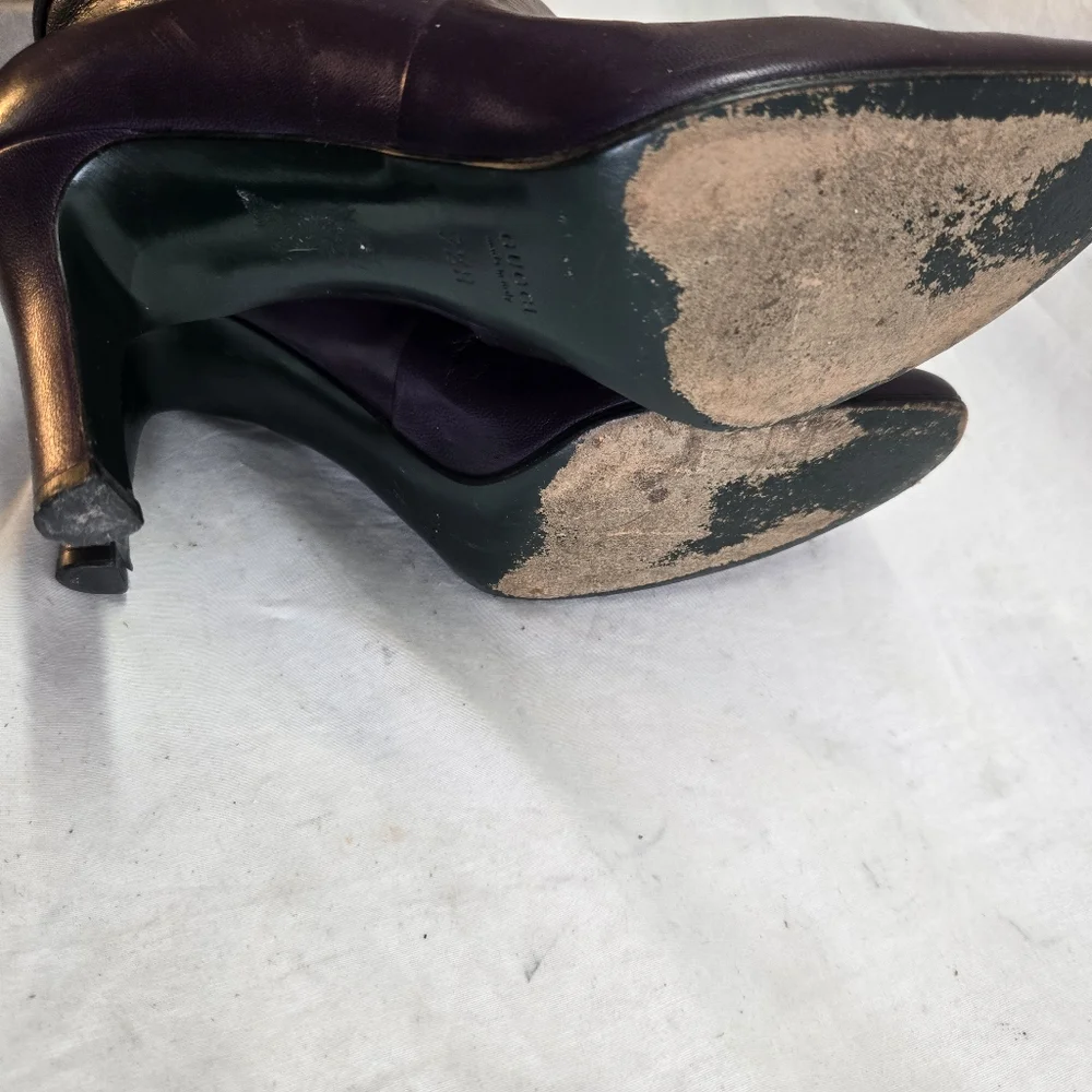Vintage Gucci Women’s Size 7.5 Long Leather Purple Heels Boots - Picture 11 of 15